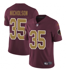 Men's Nike Washington Redskins #35 Montae Nicholson Burgundy Red/Gold Number Alternate 80TH Anniversary Vapor Untouchable Limited Player NFL Jersey
