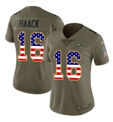 Women's Nike Miami Dolphins #16 Matt Haack Limited Olive/USA Flag 2017 Salute to Service NFL Jersey