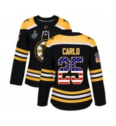 Women's Boston Bruins #25 Brandon Carlo Authentic Black USA Flag Fashion 2019 Stanley Cup Final Bound Hockey Jersey