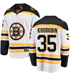 Men's Boston Bruins #35 Anton Khudobin Authentic White Away Fanatics Branded Breakaway NHL Jersey