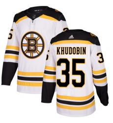 Youth Adidas Boston Bruins #35 Anton Khudobin Authentic White Away NHL Jersey