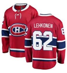 Youth Montreal Canadiens #62 Artturi Lehkonen Authentic Red Home Fanatics Branded Breakaway NHL Jersey
