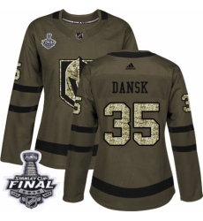 Women's Adidas Vegas Golden Knights #35 Oscar Dansk Authentic Green Salute to Service 2018 Stanley Cup Final NHL Jersey