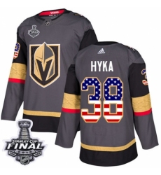 Men's Adidas Vegas Golden Knights #38 Tomas Hyka Authentic Gray USA Flag Fashion 2018 Stanley Cup Final NHL Jersey