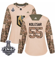 Women's Adidas Vegas Golden Knights #55 Keegan Kolesar Authentic Camo Veterans Day Practice 2018 Stanley Cup Final NHL Jersey