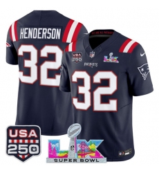 Men's New England Patriots #32 TreVeyon Henderson Navy 2025 F.U.S.E. Super Bowl LX And USA 250 Vapor Limited Football Stitched Jersey