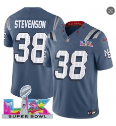 Men's New England Patriots #38 Rhamondre Stevenson Storm Blue 2025 F.U.S.E. Super Bowl LX “Rivalries” Vapor Limited Football Stitched Jersey