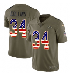 Men's Nike Baltimore Ravens #34 Alex Collins Limited Olive/USA Flag Salute to Service NFL Jersey