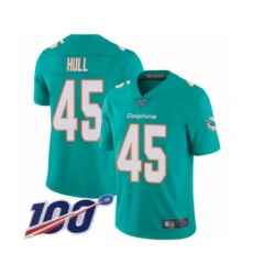 Men's Miami Dolphins #45 Mike Hull Aqua Green Team Color Vapor Untouchable Limited Player 100th Season Football Jersey