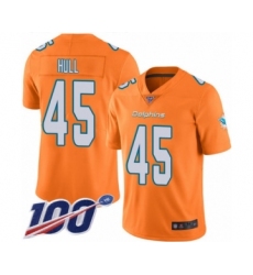 Men's Miami Dolphins #45 Mike Hull Limited Orange Rush Vapor Untouchable 100th Season Football Jersey