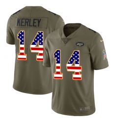 Men's Nike New York Jets #14 Jeremy Kerley Limited Olive/USA Flag 2017 Salute to Service NFL Jersey