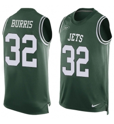 Men's Nike New York Jets #32 Juston Burris Limited Green Player Name & Number Tank Top NFL Jersey