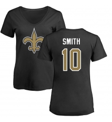 NFL Women's Nike New Orleans Saints #10 Tre'Quan Smith Black Name & Number Logo Slim Fit T-Shirt