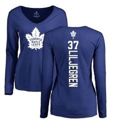 NHL Women's Adidas Toronto Maple Leafs #37 Timothy Liljegren Royal Blue Backer Long Sleeve T-Shirt