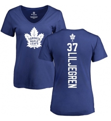 NHL Women's Adidas Toronto Maple Leafs #37 Timothy Liljegren Royal Blue Backer T-Shirt