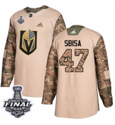 Youth Adidas Vegas Golden Knights #47 Luca Sbisa Authentic Camo Veterans Day Practice 2018 Stanley Cup Final NHL Jersey