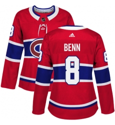 Women's Adidas Montreal Canadiens #8 Jordie Benn Authentic Red Home NHL Jersey