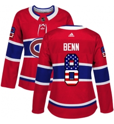 Women's Adidas Montreal Canadiens #8 Jordie Benn Authentic Red USA Flag Fashion NHL Jersey