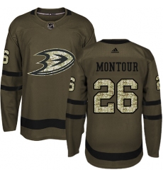 Men's Adidas Anaheim Ducks #26 Brandon Montour Authentic Green Salute to Service NHL Jersey