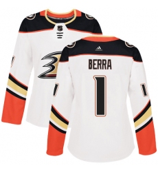 Women's Adidas Anaheim Ducks #1 Reto Berra Authentic White Away NHL Jersey