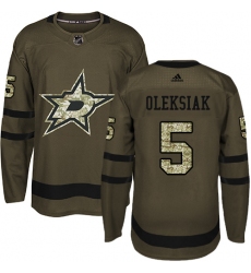 Youth Adidas Dallas Stars #5 Jamie Oleksiak Premier Green Salute to Service NHL Jersey