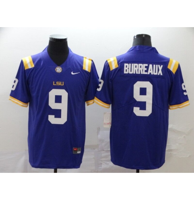 Men's LSU Tigers #9 Burreaux Purple College Football Jersey