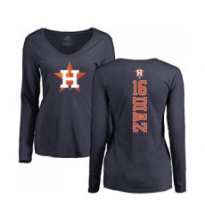 Baseball Women's Houston Astros #16 Aledmys Diaz Navy Blue Backer Long Sleeve T-Shirt
