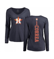 MLB Women's Nike Houston Astros #1 Carlos Correa Navy Blue Backer Long Sleeve T-Shirt