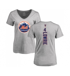 Baseball Women's New York Mets #4 Jed Lowrie Ash Backer T-Shirt