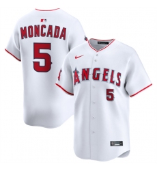Men's Los Angeles Angels #5 Yoan Moncada White Home Limited Stitched Baseball Jersey