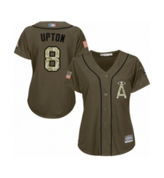 Women's Los Angeles Angels of Anaheim #8 Justin Upton Authentic Green Salute to Service Baseball Jersey