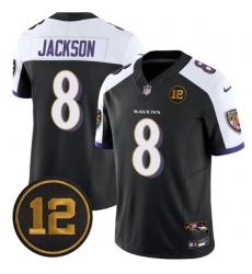 Men's Baltimore Ravens #8 Lamar Jackson Black Alternate 2025 F.U.S.E Jacoby Jones Vapor Limited Football Jersey