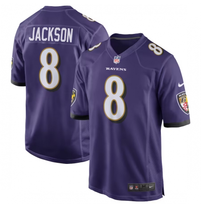 Men's Baltimore Ravens #8 Lamar Jackson Nike Purple Game Jersey