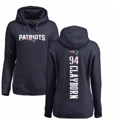 NFL Women's Nike New England Patriots #94 Adrian Clayborn Navy Blue Backer Pullover Hoodie