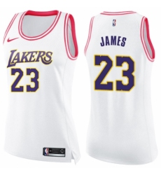 Women's Nike Los Angeles Lakers #23 LeBron James Swingman White/Pink Fashion NBA Jersey