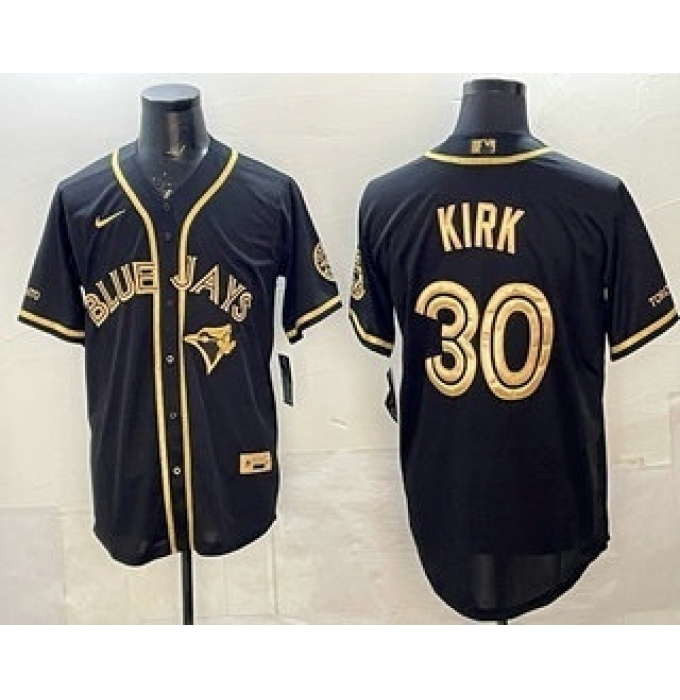 Men's Toronto Blue Jays #30 Alejandro Kirk Black Gold Limited Stitched Jersey