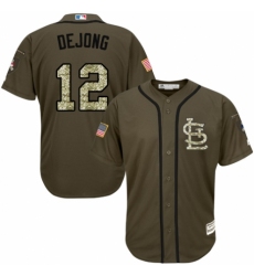 Youth Majestic St. Louis Cardinals #12 Paul DeJong Authentic Green Salute to Service MLB Jersey