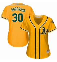 Women's Majestic Oakland Athletics #30 Brett Anderson Authentic Gold Alternate 2 Cool Base MLB Jersey