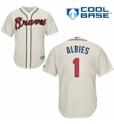 Youth Majestic Atlanta Braves #1 Ozzie Albies Authentic Cream Alternate 2 Cool Base MLB Jersey