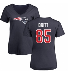 NFL Women's Nike New England Patriots #85 Kenny Britt Navy Blue Name & Number Logo Slim Fit T-Shirt