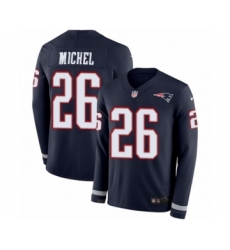 Men's Nike New England Patriots #26 Sony Michel Limited Navy Blue Therma Long Sleeve NFL Jersey