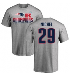 Nike New England Patriots #29 Sony Michel Heather Gray 2017 AFC Champions V-Neck T-Shirt