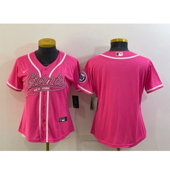 Women's New York Giants Blank Pink With Patch Cool Base Stitched Baseball Jersey