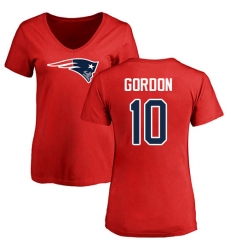 NFL Women's Nike New England Patriots #10 Josh Gordon Red Name & Number Logo Slim Fit T-Shirt