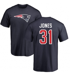 NFL Nike New England Patriots #31 Jonathan Jones Navy Blue Name & Number Logo T-Shirt