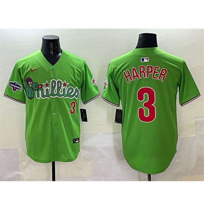 Men's Philadelphia Phillies #3 Bryce Harper Light Green Phanatic With 2024 Division Champions Limited Stitched Jersey
