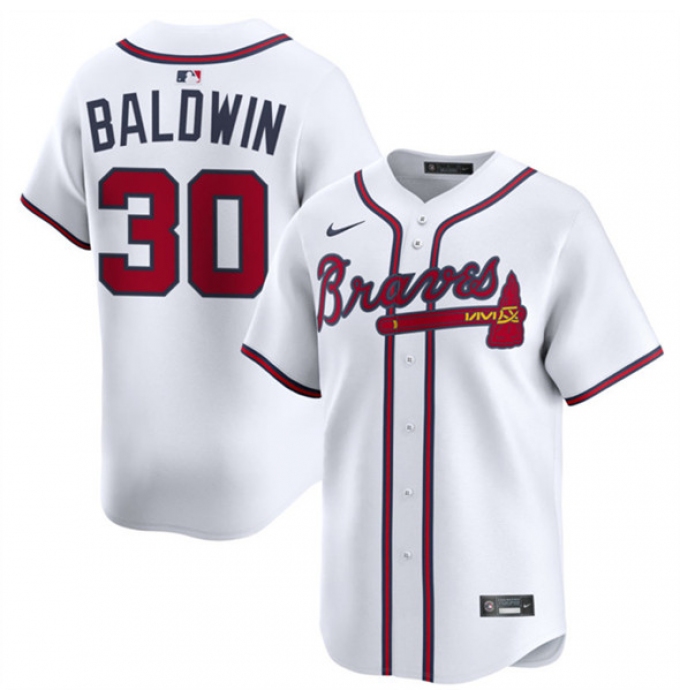 Men's Atlanta Braves #30 Drake Baldwin White 2025 Home Limited Stitched Baseball Jersey