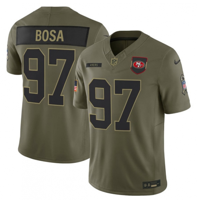 Men's San Francisco 49ers #97 Nick Bosa Olive 2025 Salute to Service Limited Football Stitched Jersey