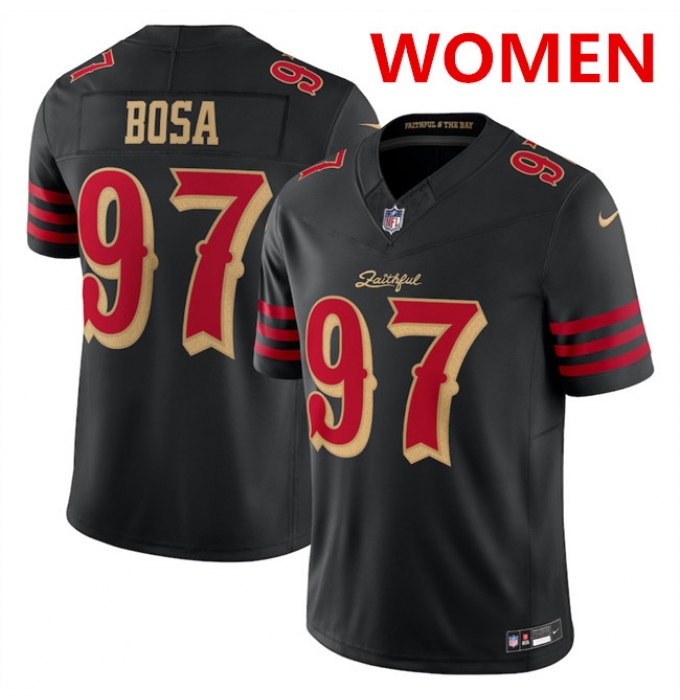 Women's San Francisco 49ers #97 Nick Bosa Black 2025 F.U.S.E. “Rivalries” Vapor Limited Stitched Football Jersey(Run Small)