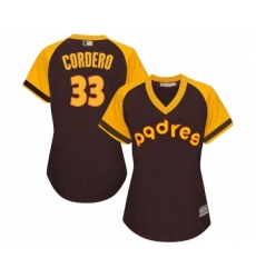 Women's San Diego Padres #33 Franchy Cordero Replica Brown Alternate Cooperstown Cool Base Baseball Jersey